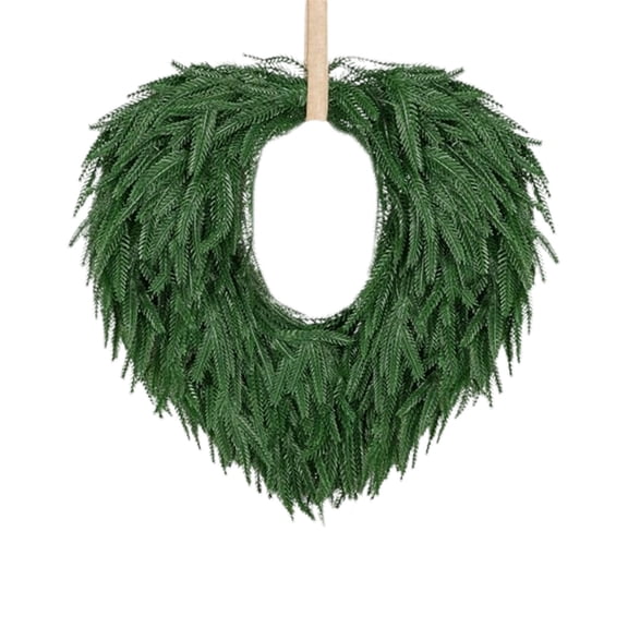 Norfolk Pine Wreath for Front Door, Artificial Christmas Wreaths Heart-Shaped, Real Touch Faux Pine Needles Green Wreath for Walls Windows Porches Indoor Outdoor Home Decor
