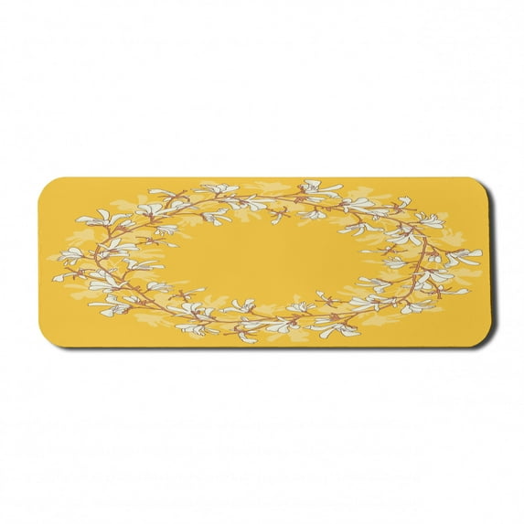 Floral Computer Mouse Pad, Round Floral Wreath with Magnolia Tree Blossoms Spring Time Botany, Rectangle Non-Slip Rubber Mousepad Large, 31" x 12" Gaming Size, Mustard Dark Peach, by Ambesonne
