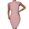 thumbnail image 2 of Lilgiuy Women's Casual Slim Fit Solid Color Turtleneck Sleeveless Hip Dress Fall Dresses for 2022 Spring Winter, 2 of 5