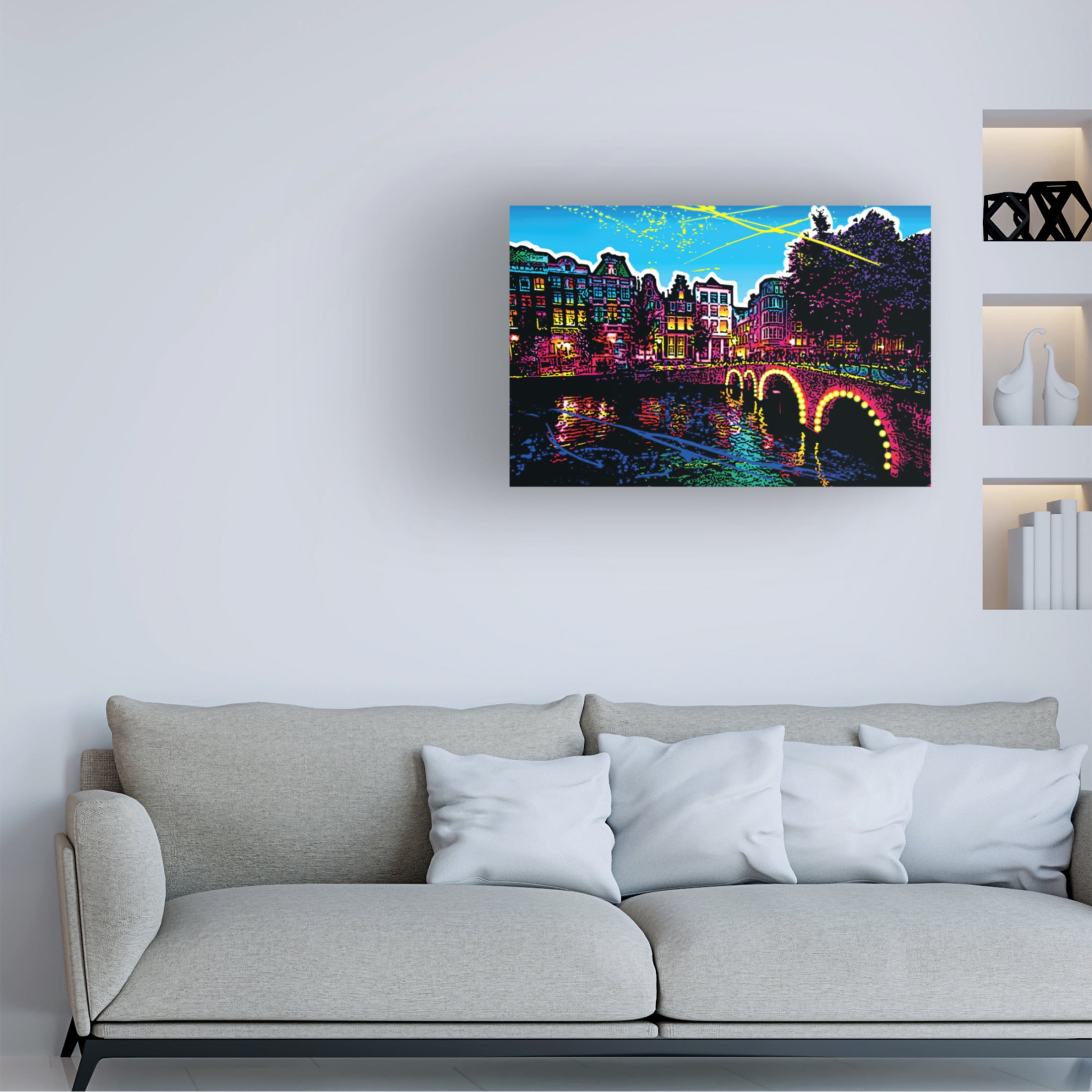 Canvas Wall Art - Ray Heere 'Colorful Cityview Of Amsterdam Herengracht' Wall Art for Living Room, Bedroom, or Office Décor by Trademark Fine Art - 32 x 22 Inches