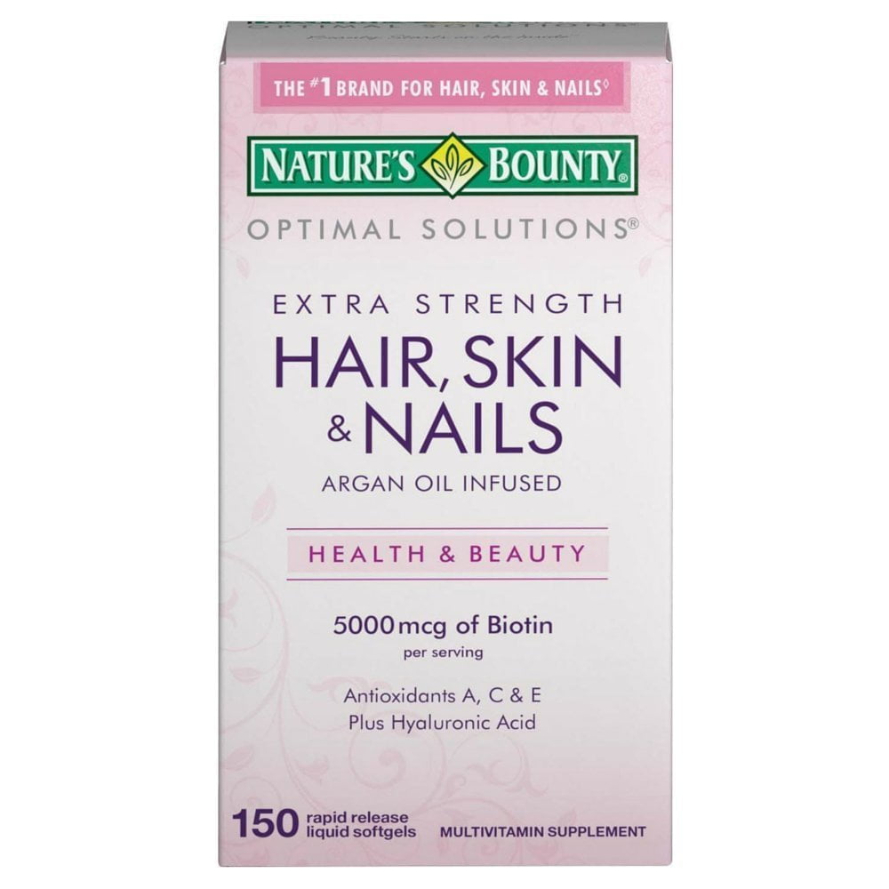 Nature's Bounty Optimal Solutions Extra Srength Hair Skin & Nails 5000 mcg of Biotin, Softgels 150 ea (Pack of 2)