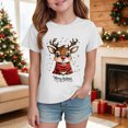 thumbnail image 2 of sdbrld Kids Merry Christmas Gift Girls Xmas Cartoon Short Sleeve TShirts Tops for Fall Holiday Wear White Sizes 5-6 Years, 2 of 4