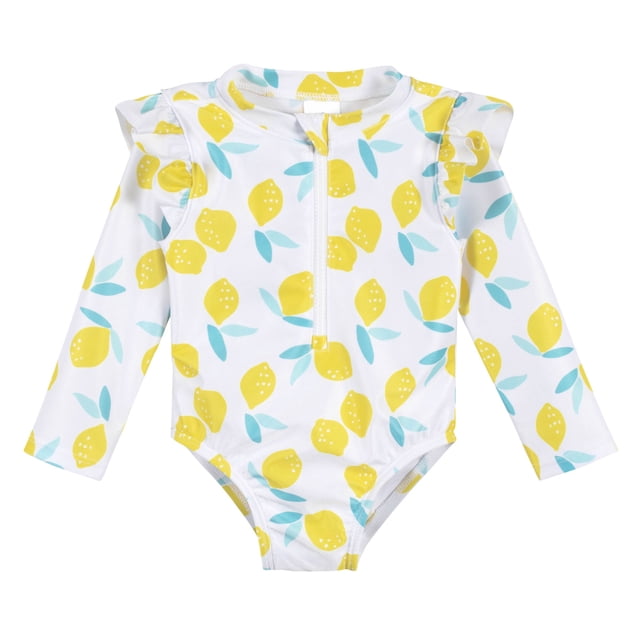 Gerber traje de baño niña UPF 50+ cierre frontal blanco limones 2 a 5 años