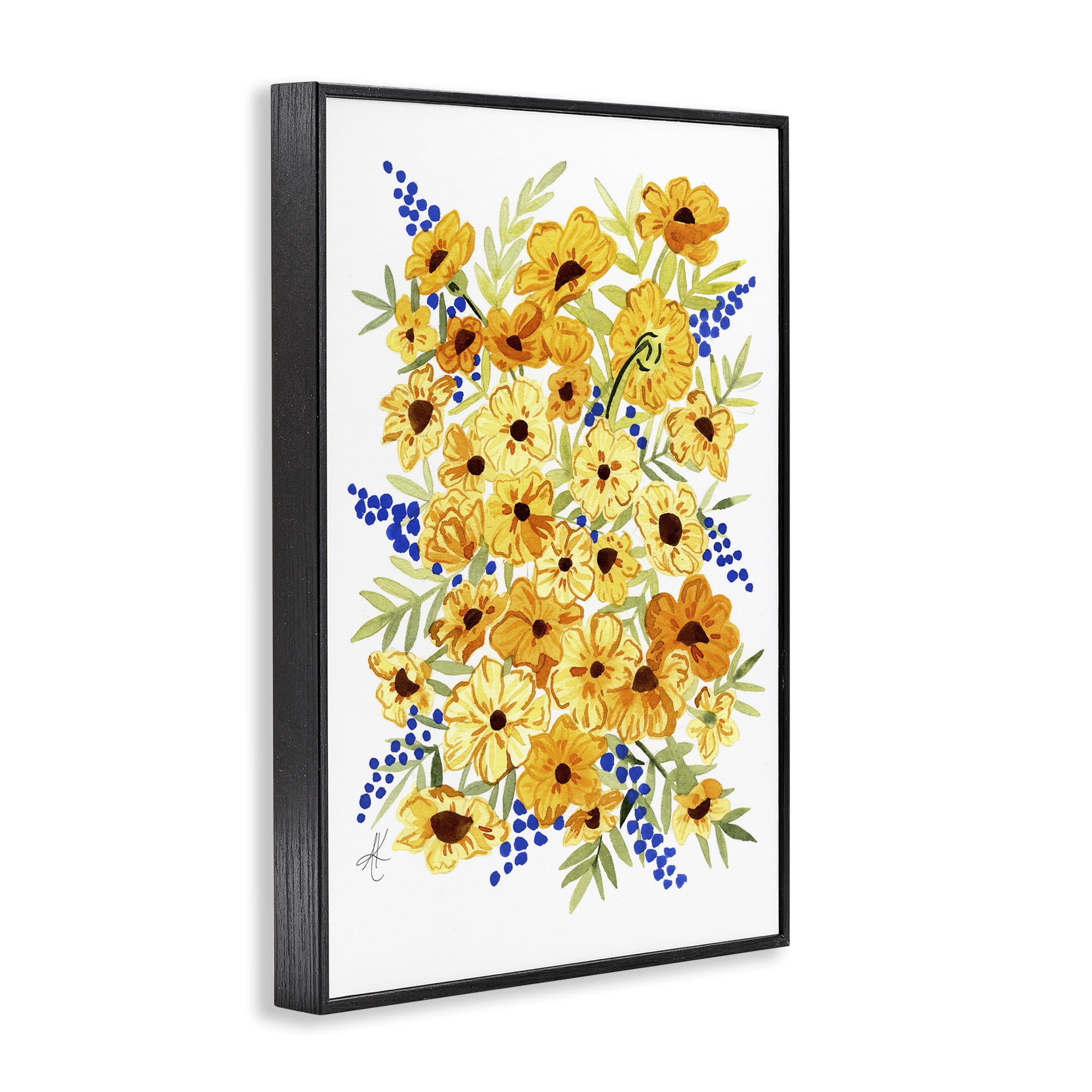 Stupell Industries Golden Cosmos Flowers Botanical & Floral Painting Black Framed Art Print Wall Art, 20 x 30