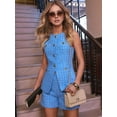 thumbnail image 3 of Women'S Two Piece Casual Suit Set Sleeveless Button Vest Shorts Office Business Suit Blue L, 3 of 8