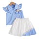 thumbnail image 5 of Conjunto floral para niña con mangas acampanadas, moderno conjunto de verano de manga corta, camisa y falda plisada, top de poliéster de dos piezas para niña., 5 of 6