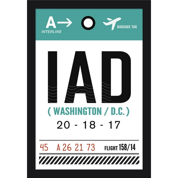 Washington DC - IAD - Luggage Tag - Lantern Press Artwork (16x24 Giclee Art Print, Gallery Framed, Black Wood)