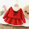 thumbnail image 2 of Zshosam Girls Skirt Toddler Girl Plaid Outfits Fall Winter Dress Knit Ribbed Bow Sweatshirt Tops and Button Fashion Skirts Set Size 3T 4T,(Red 3-4 Years), 2 of 4
