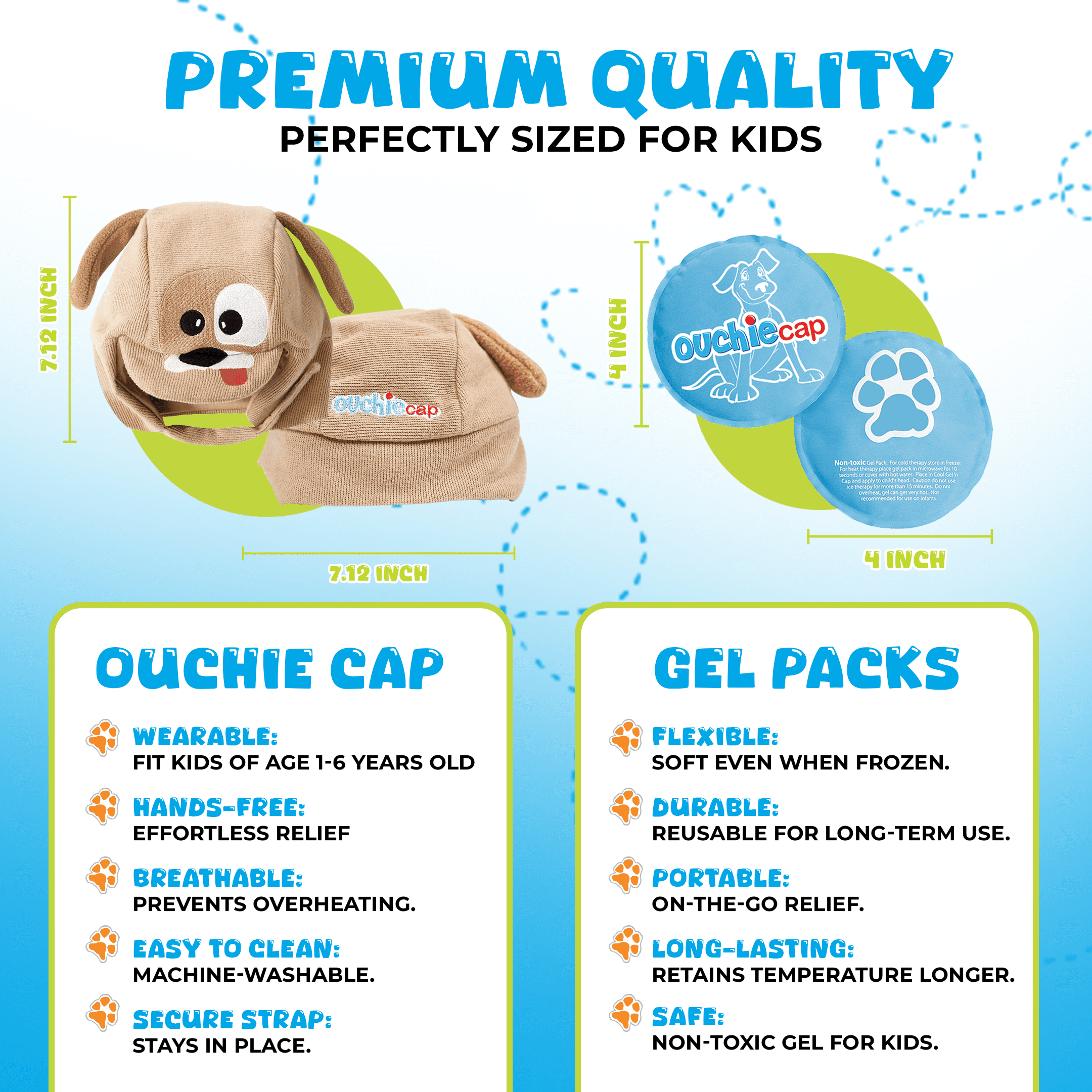 Ouchie Cap Kids Ear Ache Relief Cap, Hot/Cold Therapy