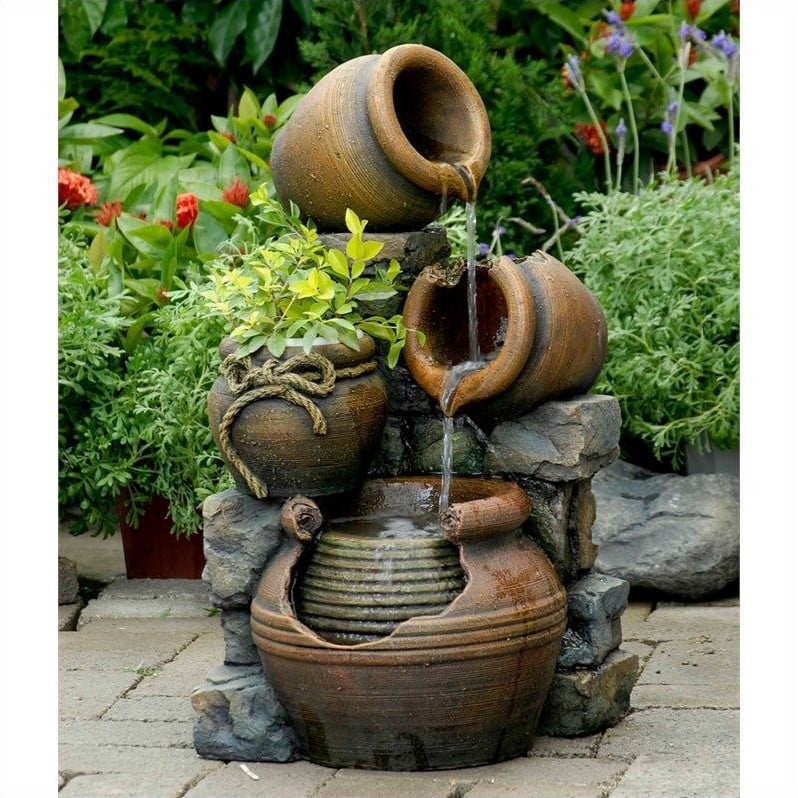 Jeco Multi Pots Outdoor Water Fountain With Flower Pot Walmart