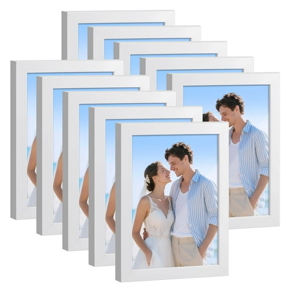 Set de 10 marcos de fotos HappyHapi blancos de 4 x 6 con tapete de 3,5 x 5