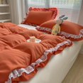 thumbnail image 3 of Ruffle Lace Polyester Duvet Cover Set -Girl Burnt Orange Bedding-3 Piece Full, 3 of 9