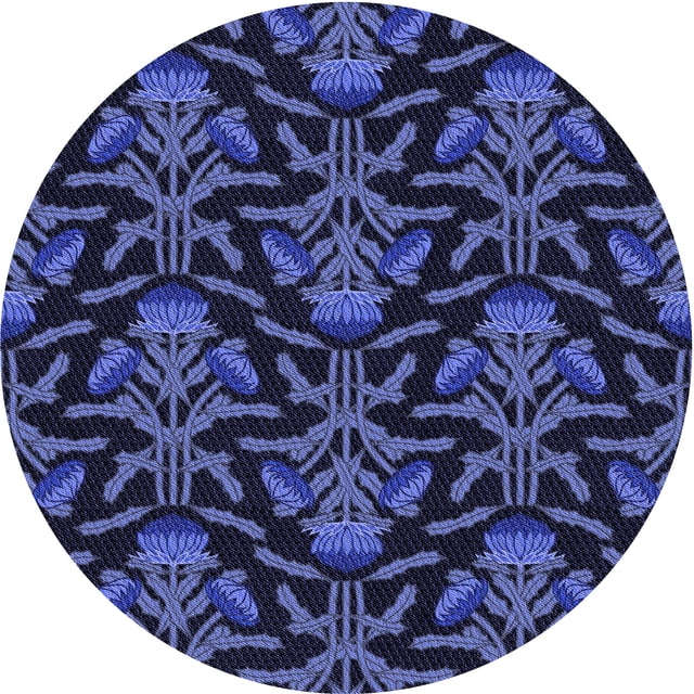 Ahgly Company Tapis Rond Lavable en Machine Intérieur Transitionnel Bleu Nuit, 4 Pieds Rond