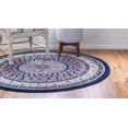 thumbnail image 4 of Unique Loom Narenj Medallion Pattern Area Rug 10' x 10' Round Navy Blue/Tan, 4 of 10