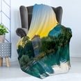 thumbnail image 4 of East Soft Flannel Fleece Blanket, Venetian Tower Archaeological Site National Park at Sunrise Lake Sanctuary Landscape, Cozy Plush for Indoor and Outdoor Use, 70" x 90", Blue Green, by Ambesonne, 4 of 5