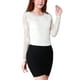 thumbnail image 2 of Top de Encaje Allegra K Bordado Flores Mangas Largas Transparentes Mujer Blanco XL, 2 of 4