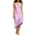 thumbnail image 3 of VBVC Women's Halter V Neck Asymmetrical Midi Dress , Ladies' Ruffle Hem Sleeveless Cocktail Dress , Summer Party Vacation Dresses For Women,Pink,S-3XL, 3 of 7