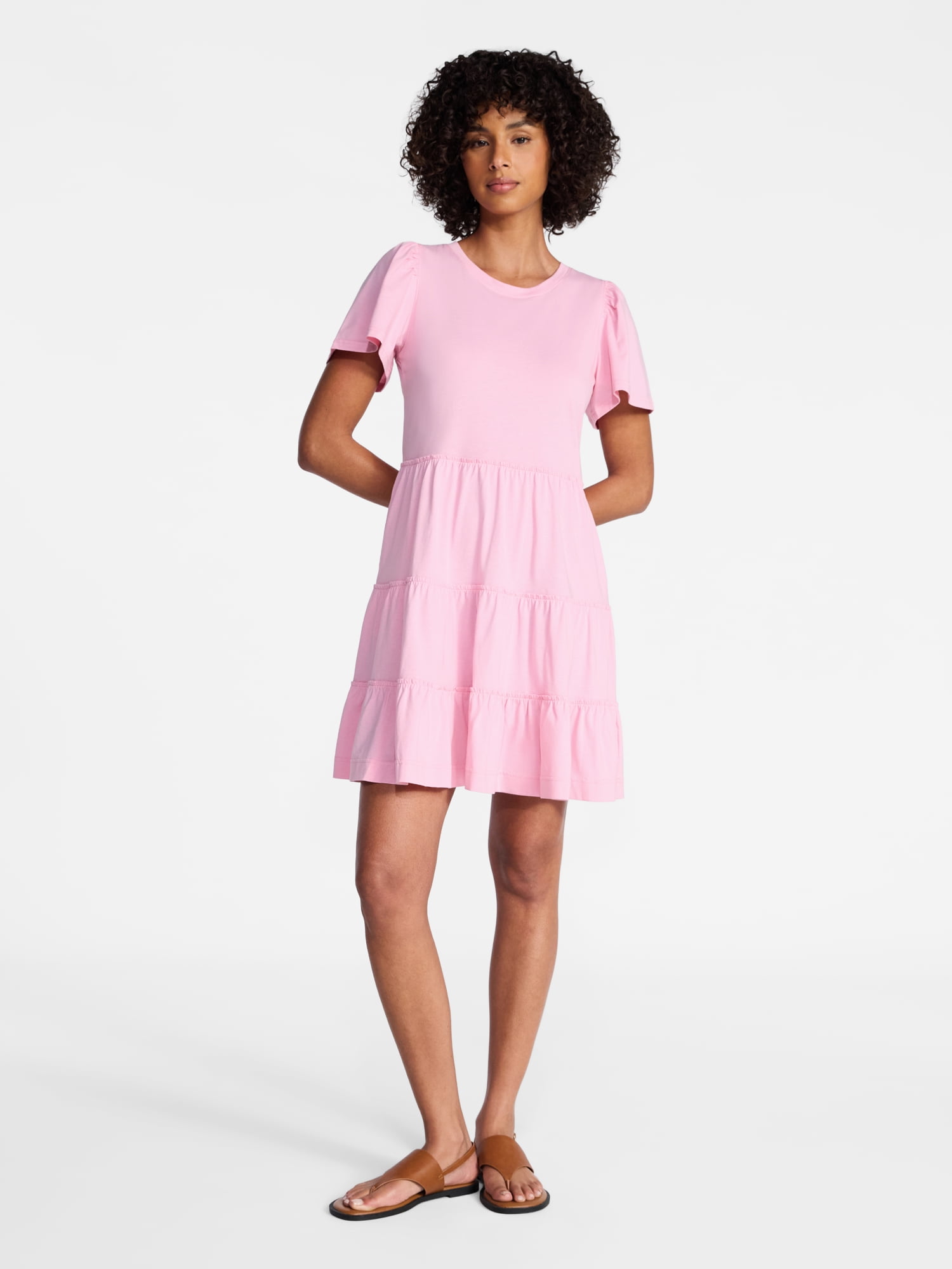 Time and Tru Women's and Women’s Plus Cotton Swing Dress with Short Sleeves, Sizes XS-4X