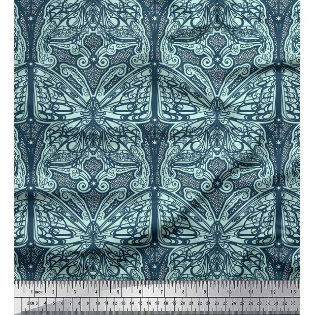 Soimoi Moss Georgette Fabric Dot & Artistic Butterfly Printed Fabric 1 Yard 42 Inch Wide