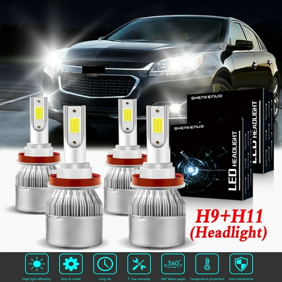 For Chevy Malibu 2004-2011 2012 LED Headlight Bulbs H9 H11 High and Low Beam 4pc