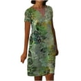 thumbnail image 2 of Wycnly Formal Dresses for Women Beach Soft Cotton Linen Plus Size Tunic Midi Sundresses Short Sleeve V-Neck Daisy Print 2024 Summer Knee-Length Dress Green XXL, 2 of 6