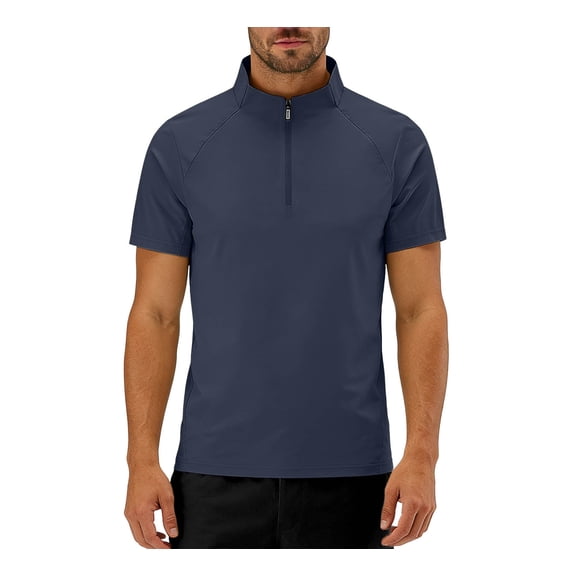 USNSM (M-8XL) Oversized Workout Shirts for Men Short Sleeve Quarter Zip Athletic Shirts Pullover Lightweight Quick Dry Loose Fit Tops Blue XXXXXL