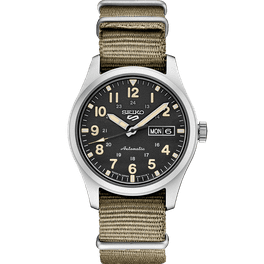 Seiko 5 Sports Men s Watch Automatic Blue Dial Gold Tone Hands Black Leather Band Water Resistant SRPG39K1 Walmart