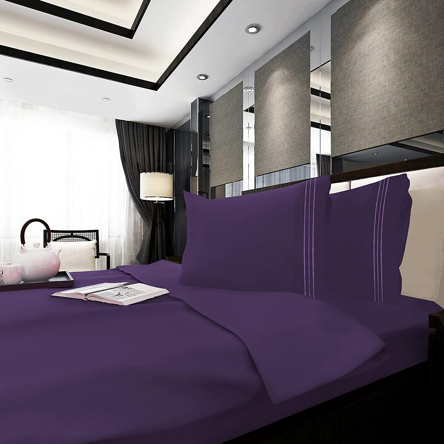 4-Piece Bed Sheet Set In a GIFT BOX Deep Pocket and Easy Fit Full Eggplant-Purple