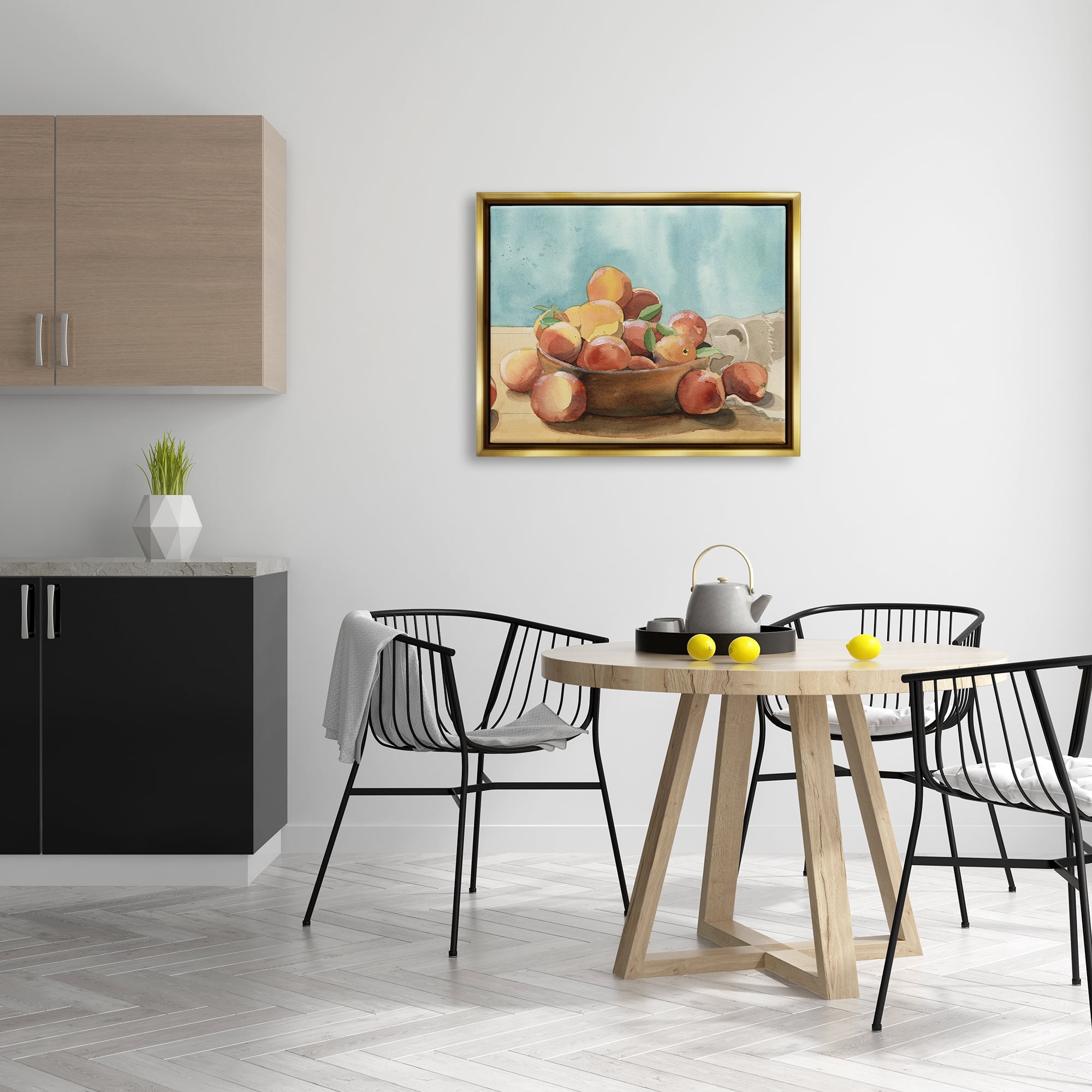 Stupell Industries Kitchen Peaches Still Life Food & Beverage Painting Gold Floater Framed Canvas Art Print Wall Art, 31 x 25