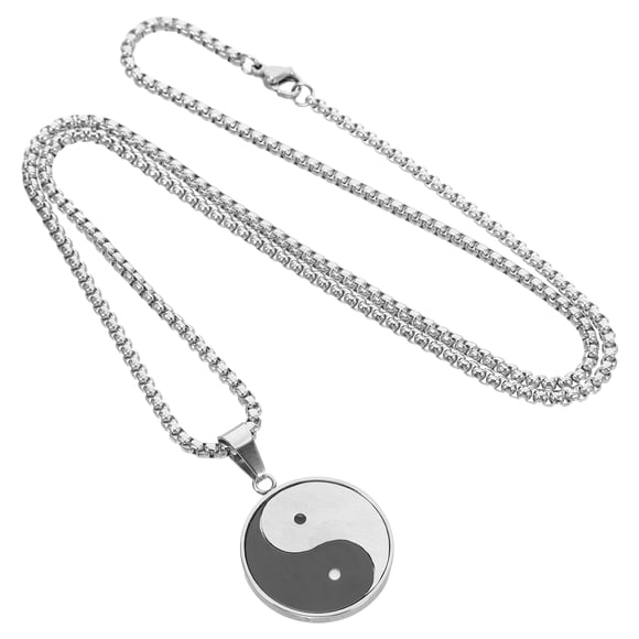 Mobutofu Stainless Steel Mens Chain with Tai Chi Pendant Featuring Ying Yang Feng Shui Amulet for Everyday Wear