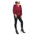 thumbnail image 3 of VINCE CAMUTO Womens Maroon Smocked Blouson Sleeve V Neck Wear To Work Peplum Top XS, 3 of 4