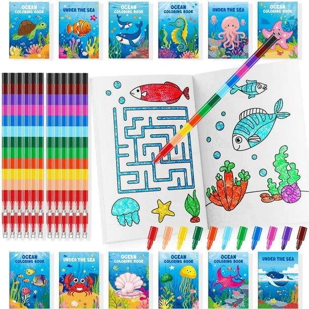 Libros para colorear BenLouis 24 Under the Sea con 24 crayones para niños
