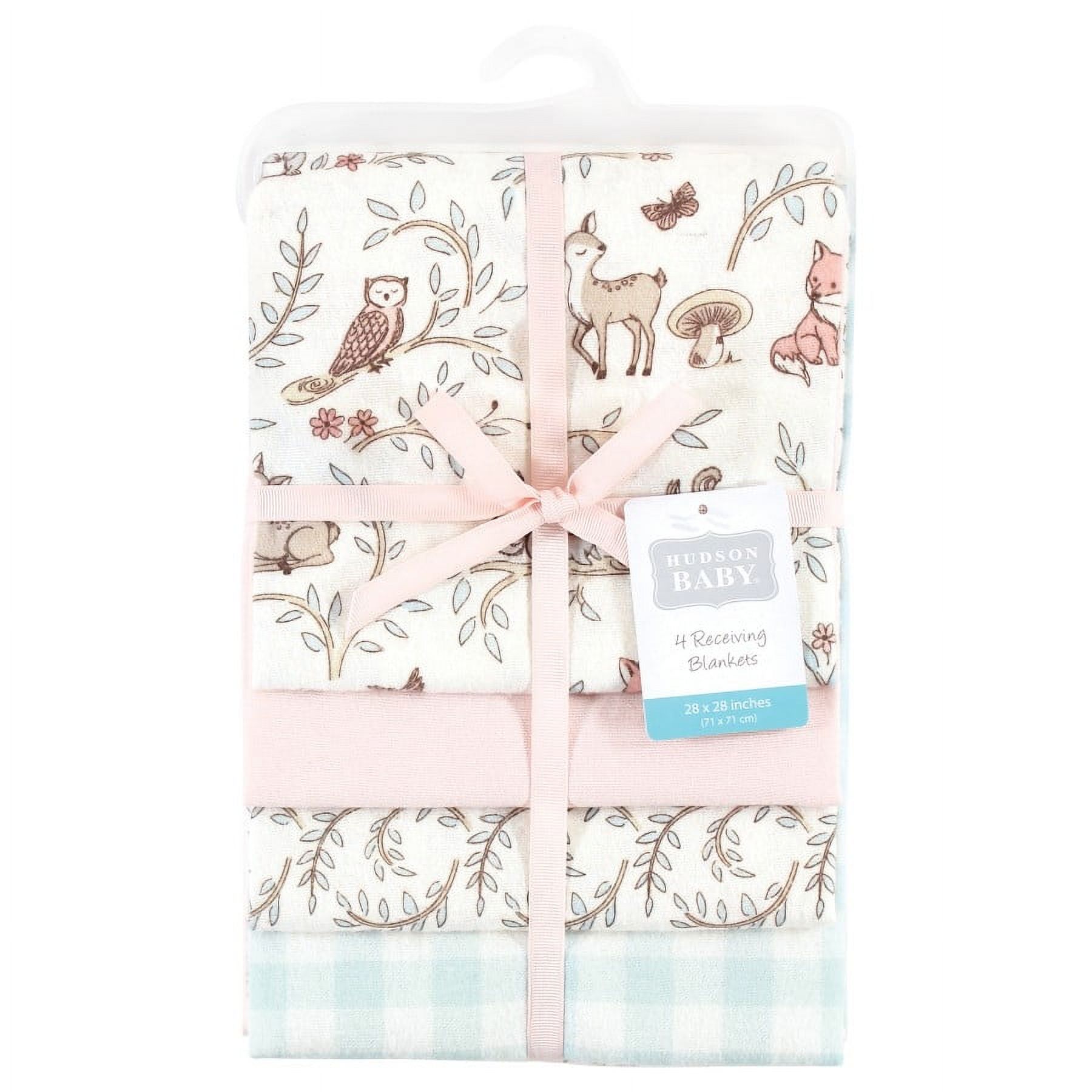 Hudson Baby Infant Girl Cotton Flannel Receiving Blankets, Girl Woodland Pals, One Size