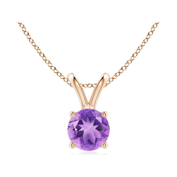 ANGARA Natural V-Bale Round Amethyst Solitaire Pendant in 14K Rose Gold for Women (Size-5mm) | February Birthstone, Birthday, Anniversary, Jewelry Gift for Women | Natural Amethyst Necklace