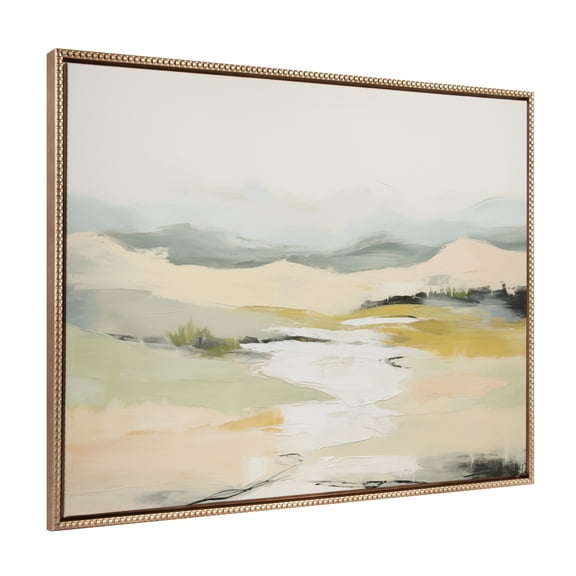 Kate and Laurel Sylvie Beaded Tranquil Landscape I Vintage Framed Canvas Wall Art by Amy Lighthall, 31.5x41.5 Gold, Abstract Nature Painting Art for Wall