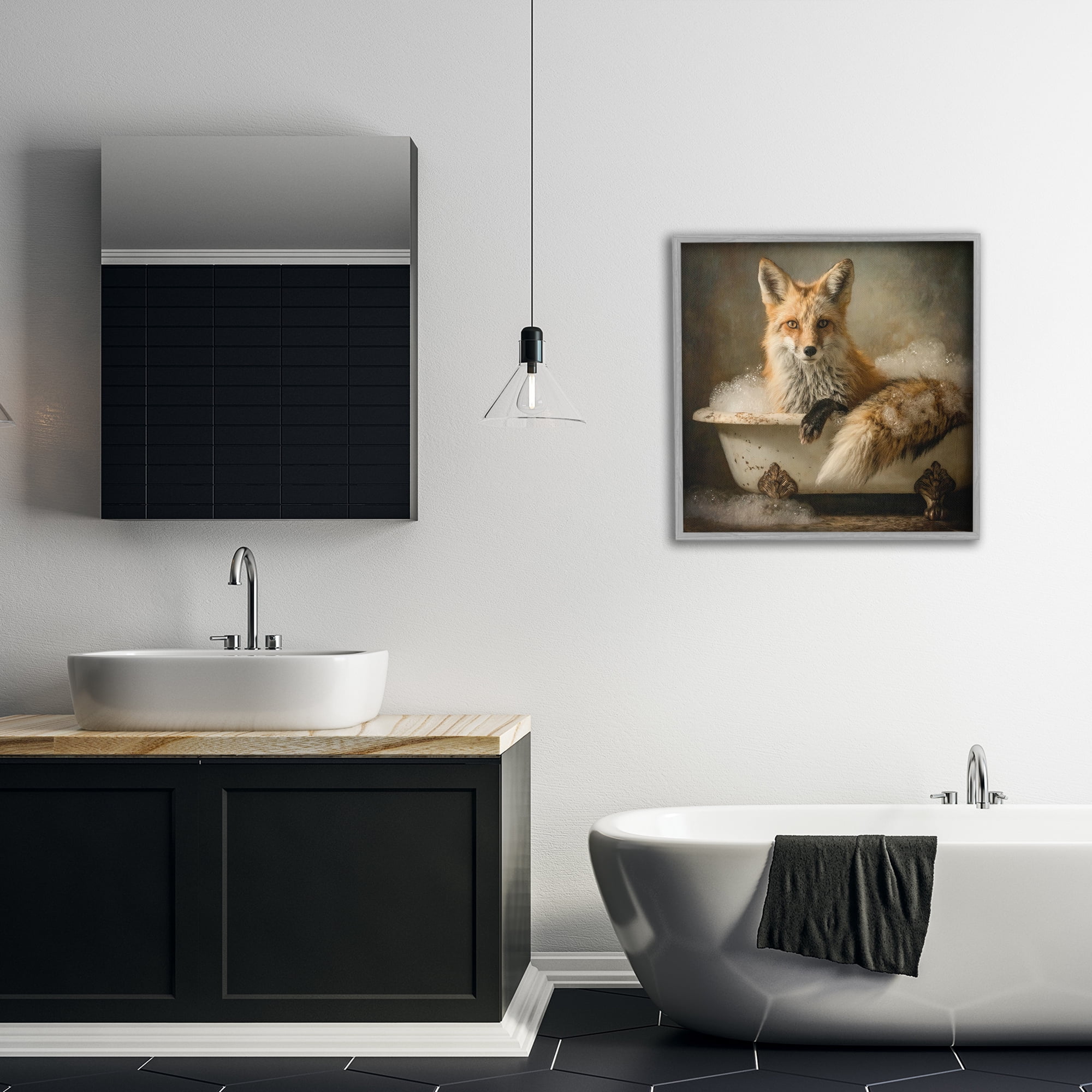 Stupell Industries Red Fox Bubble Bath Gray Framed Giclee Art, design by Tina LeCour