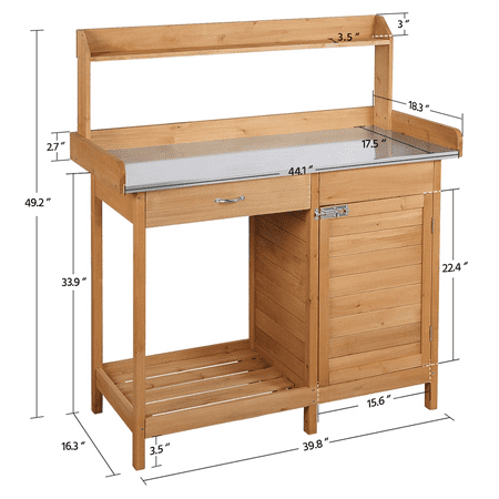 Yaheetech Fir Wood Potting Bench with Metal Tabletop