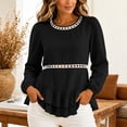 thumbnail image 2 of Gamivast Peplum Blouses for Women Plus Size Long Puff Sleeve Casual Tops Eyelet Lace Trim Shirts Crewneck Ruffle Hem Tunic Top Black XL, 2 of 7