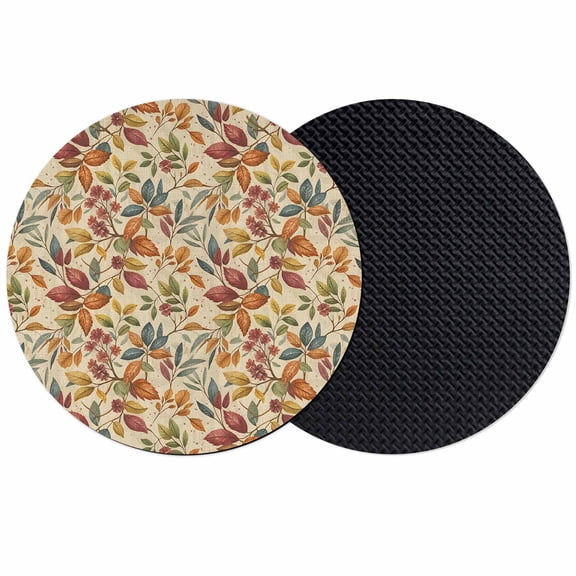 Fall Leaves Coasters Set of 2, Farmhouse Beige Botanical Leaf Autumn Absorbent Coasters for Drinks, Coaster for Bar Office Dining Coffee Table Accessories Decor, Non Slip Round Desk Coaster