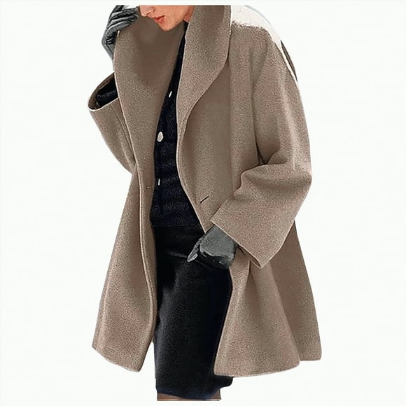 Splozh Womens Plus Size Jackets Womens Winter Wool Coat Trench Jacket Ladies Warm Slim Long Overcoat Rose Gold,5XL