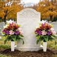 thumbnail image 6 of Artificial Cemetery Flowers with Vase, Set of 2 Rose Lily Bouquet Graveyard Memorial Flowers, Fade-Resistant All-Weather Grave Flowers for Cemetery Headstones Decoration, 6 of 8