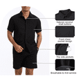 thumbnail image 3 of Zehisen Mens Summer Outfits 2 Piece Beach Shirt Shorts Set Coconut Button Casual Vacation Summer Set Black L, 3 of 7