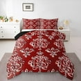 thumbnail image 3 of Manfei Baroque Floral Queen Comforter Set,Damask Print Bedding Sets,Red White Bedding Comforter Set For Adults,Ultra Soft Bedroom Decoration Reversible,3 Pieces, 3 of 9