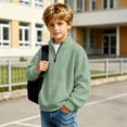 thumbnail image 5 of Boys Quarter Zip Sweatshirts Waffle Knit Fashion Long Sleeve Pullover Tops Soft Casual Outfits 3-14Y, 5 of 7