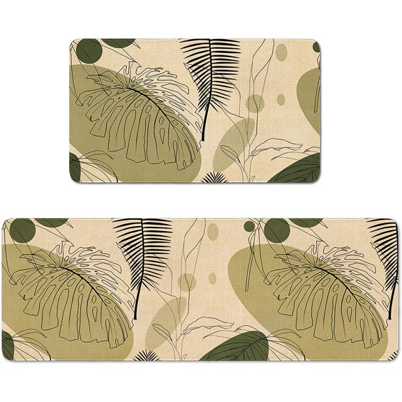 Kitchen Mats and Rugs Non Skid Washable 2 Pieces Natural Rubber Boho Kitchen Mats for Floor Runner Rugs Standing Mat Set (17" Wx30 L 17" Wx 47" L)