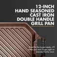 thumbnail image 2 of FINEX 12" Cast Iron Grill Pan - Grill Pans with Superior Heat Distribution - Near Non-Stick for Easy Cleaning - Cast Iron Grill Pan - For Indoor & Outdoor Grilling - Pre-Seasoned with Flaxseed Oil, 2 of 7