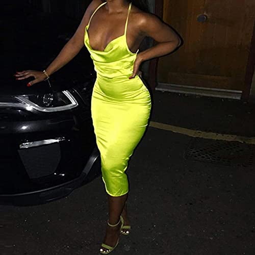 YOUI GIFTS Women Neon Satin Sexy Bodycon Elegant Backless Long Midi Dress for Cocktail Party Clubwear Walmart