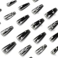 thumbnail image 4 of Press on Nails Long Coffin Fake Nails Glossy Glue on Nails Goth Black Ombre Gel Acrylic Nails Ballerina Artificial Nails Silver Butterfly Stick on False Nails with 3D Rhinestone Design 24 pcs, 4 of 4