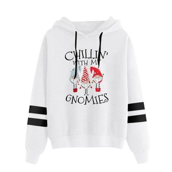 Fiaer Christmas Womens Hoodie Funny Graphic Plus Size Holiday Hooded Sweatshirts Drawstring Long Sleeve Baggy Fit Tops White XL