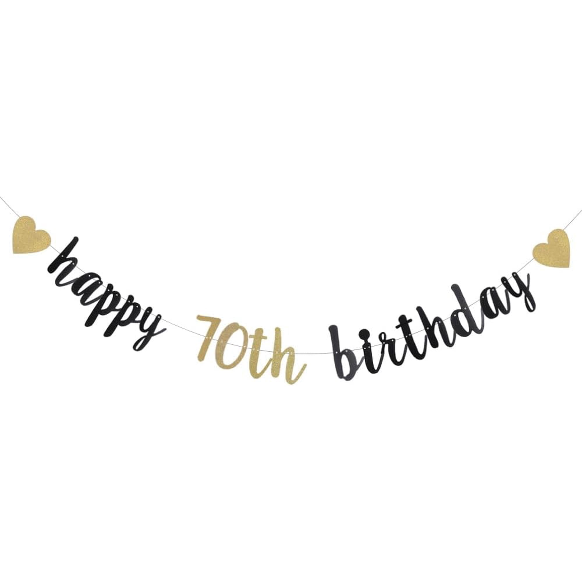 Black and Gold Glitter Banner,70th Birthday Decoration, Banner for Birthday Party Decorations Supplies,happy 70th birthday